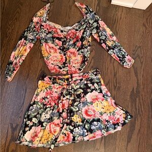 Zara Black Floral Top and Skirt Set